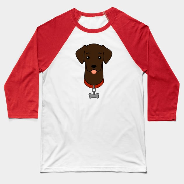 Cartoon Illustrated Chocolate Labrador Retriever With Dog Bone Collar Baseball T-Shirt by RosemaryRabbit